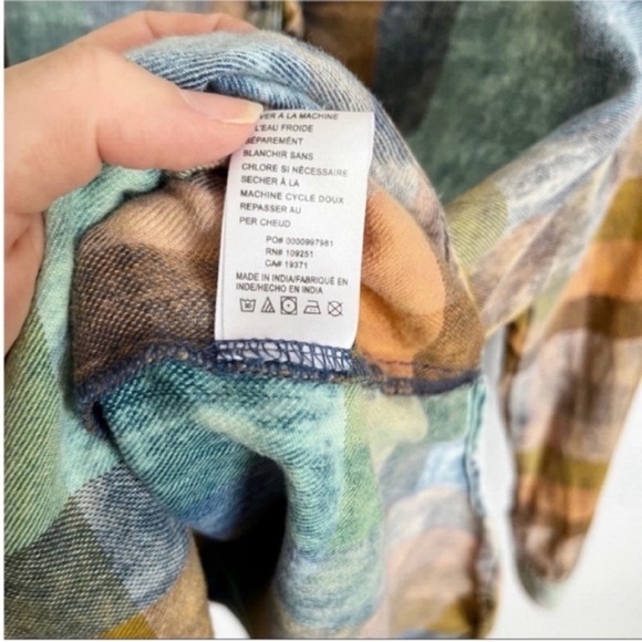 Anthropologie Isabella Sinclair Ruffled Plaid Henley shirt blue orange popover - Picture 10 of 11